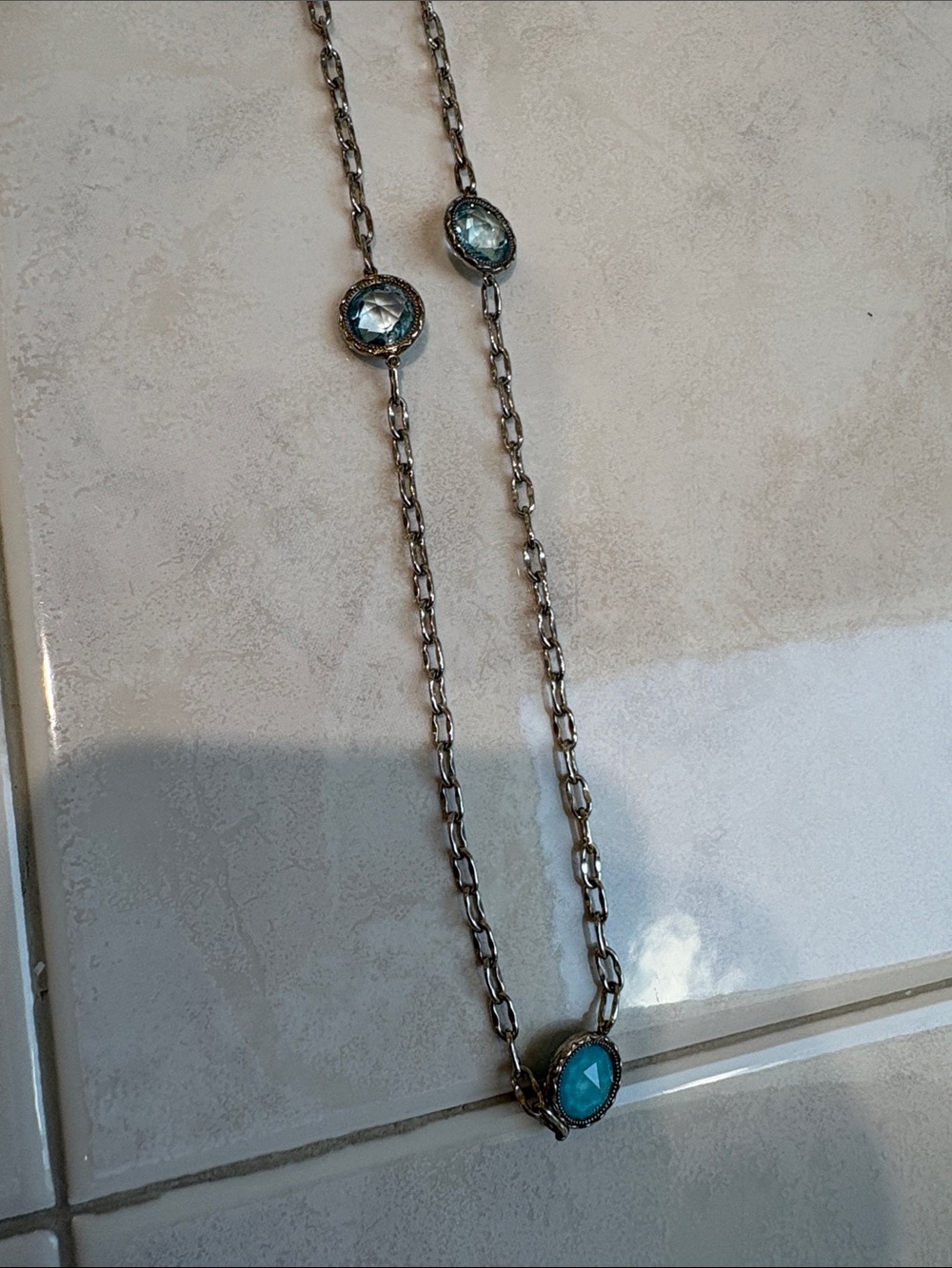 Tacori Sterling Silver 38” Long Station Necklace Turquoise & Blue Topaz Accents - Picture 7 of 10